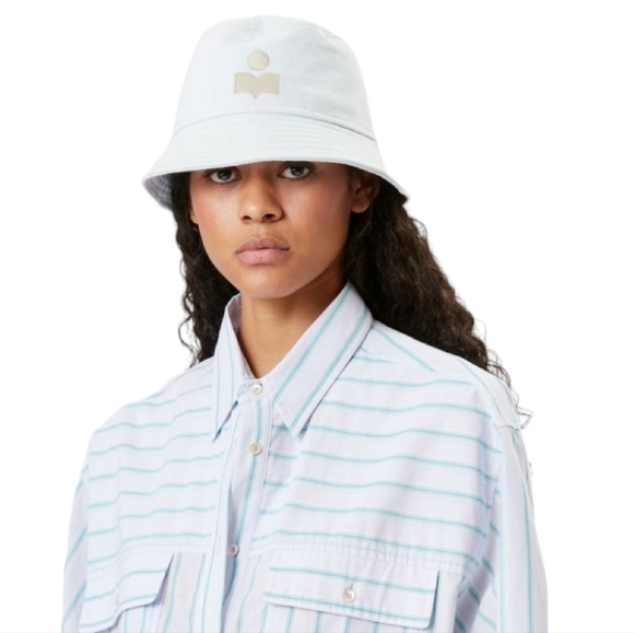 Isabel Marant Haley Embroidered Logo Bucket Hat, Size Medium, Aqua, NWT - Picture 4 of 16
